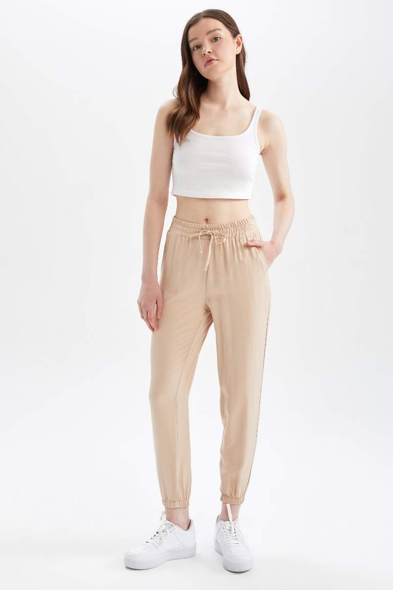Jogger Standart Fit Normal Bel Cepli Viskon Pantolon