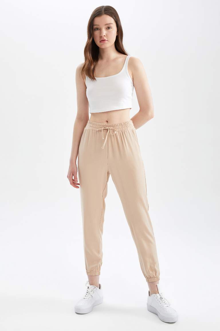 Jogger Standart Fit Normal Bel Cepli Viskon Pantolon