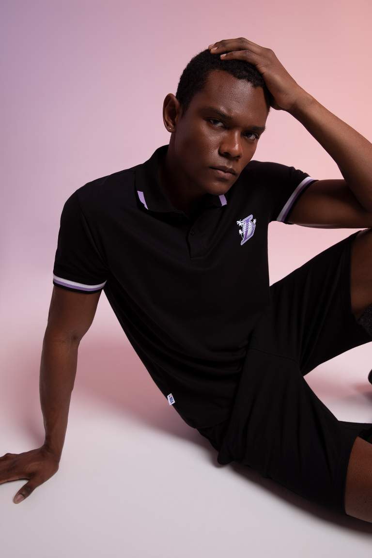 DeFactoFit NBA Los Angeles Lakers Polo Yaka Pamuklu Penye Tişört