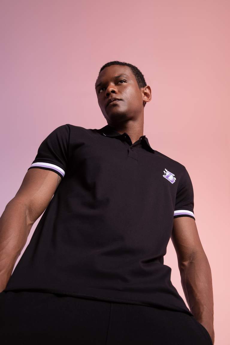 DeFactoFit NBA Los Angeles Lakers Polo Yaka Pamuklu Penye Tişört