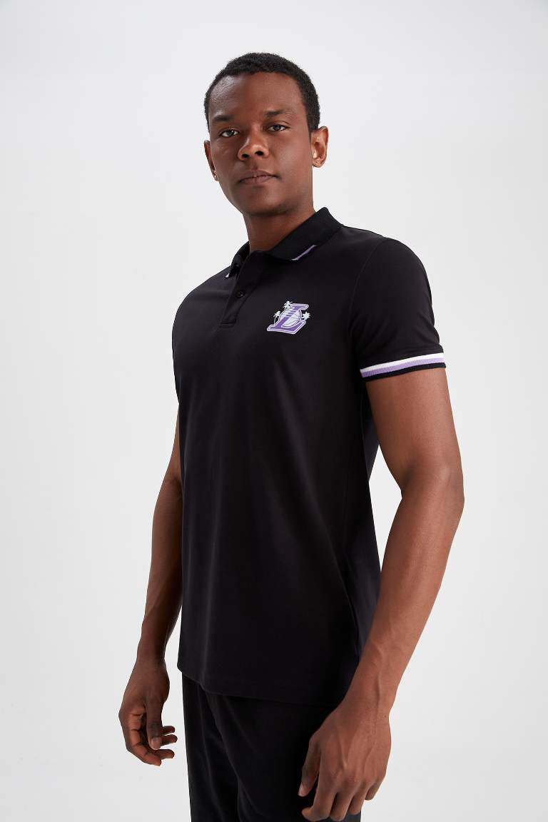 DeFactoFit NBA Los Angeles Lakers Polo Yaka Pamuklu Penye Tişört