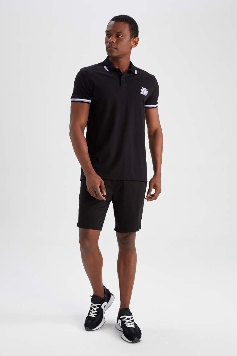 DeFactoFit NBA Los Angeles Lakers Polo Yaka Pamuklu Penye Tişört