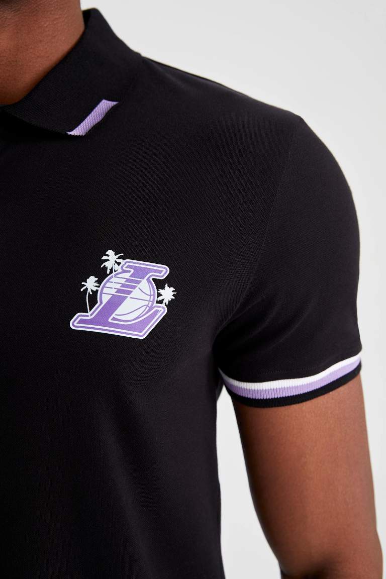 DeFactoFit NBA Los Angeles Lakers Polo Yaka Pamuklu Penye Tişört