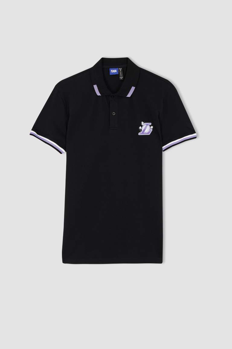 DeFactoFit NBA Los Angeles Lakers Polo Yaka Pamuklu Penye Tişört