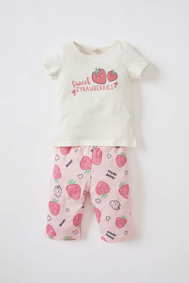 Short Sleeve Strawberry Printed Pyjama Set