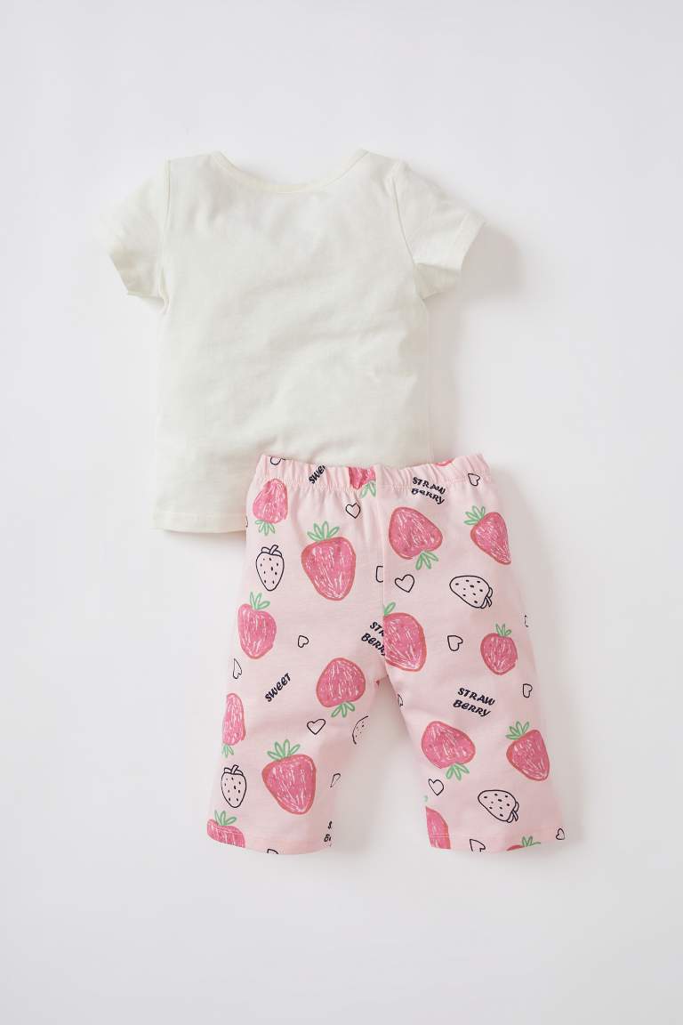 Short Sleeve Strawberry Printed Pyjama Set