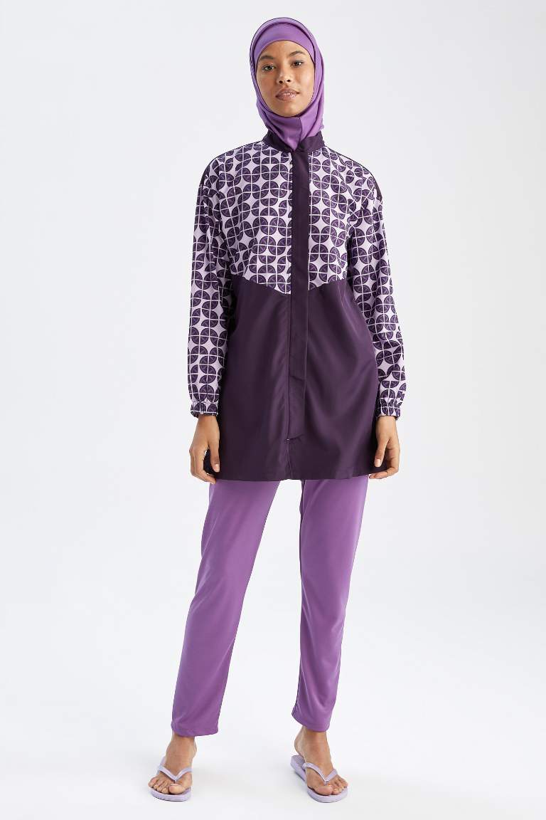 Regular Fit Desenli Burkini Tesettür Mayo