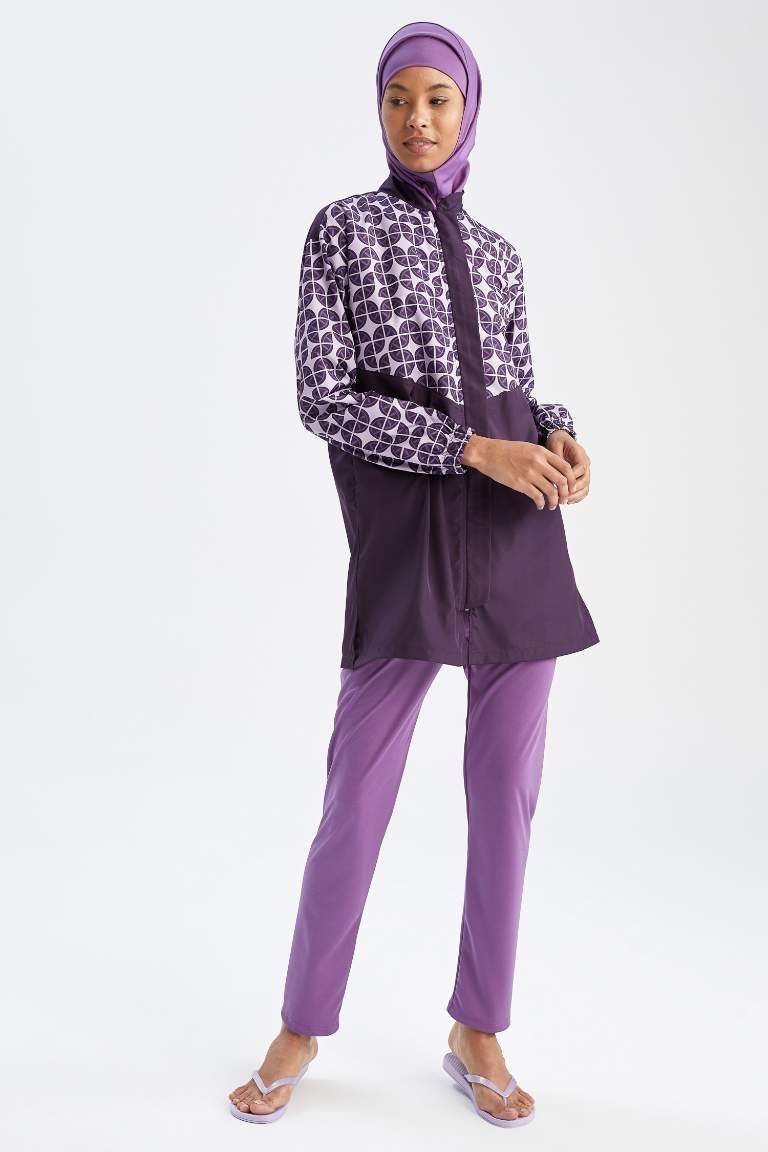 Regular Fit Desenli Burkini Tesettür Mayo