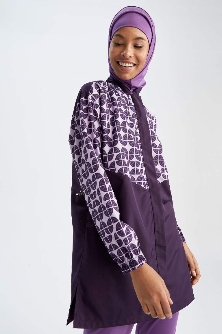 Regular Fit Desenli Burkini Tesettür Mayo