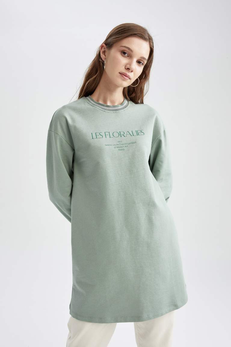 Oversize Fit Bisiklet Yaka Sweatshirt Tunik