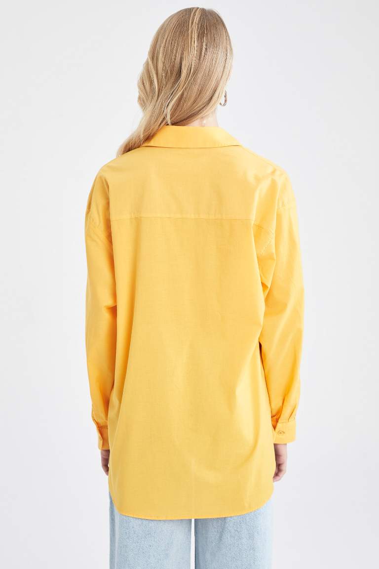 Oversize Fit Gömlek Yaka Patlı Vual Uzun Kollu %100 Pamuk Gömlek