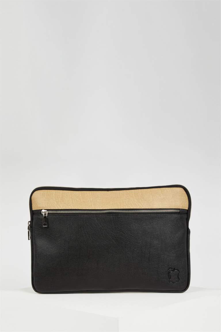 Erkek Elma Derisi Geri Dönüşümlü Siyah Clutch Çanta