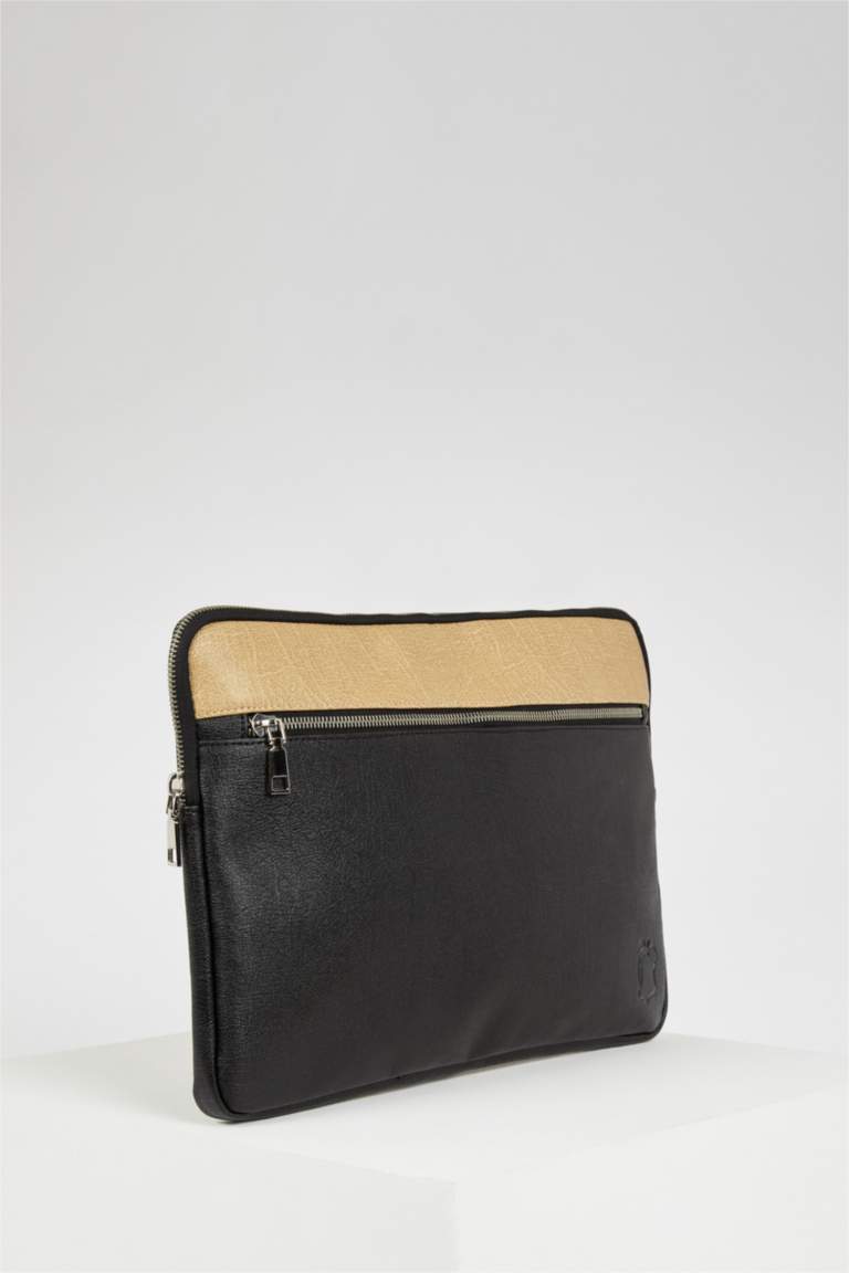 Erkek Elma Derisi Geri Dönüşümlü Siyah Clutch Çanta