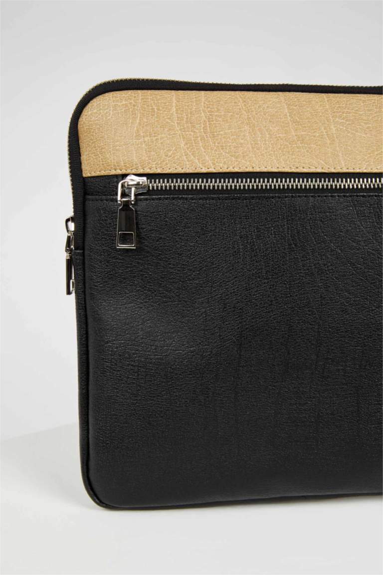 Erkek Elma Derisi Geri Dönüşümlü Siyah Clutch Çanta