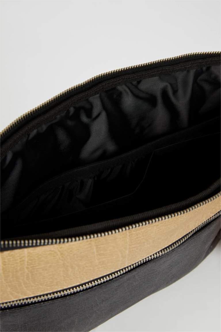 Erkek Elma Derisi Geri Dönüşümlü Siyah Clutch Çanta