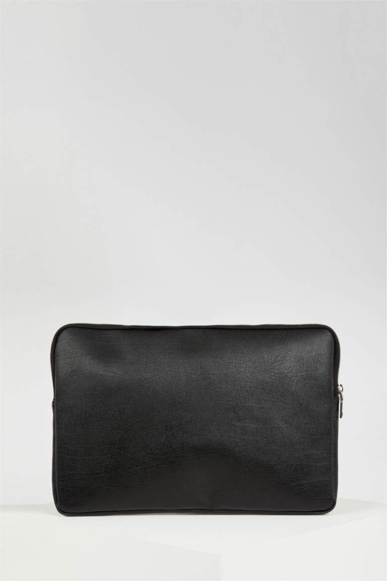 Erkek Elma Derisi Geri Dönüşümlü Siyah Clutch Çanta