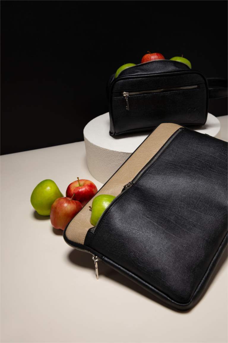 Erkek Elma Derisi Geri Dönüşümlü Siyah Clutch Çanta