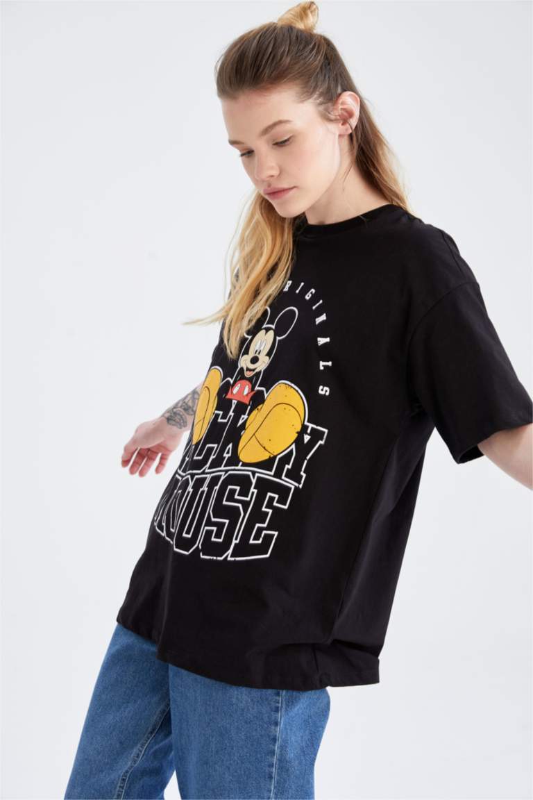 Coool Oversize Fit Disney Mickey Mouse Kısa Kollu %100 Pamuk Tişört