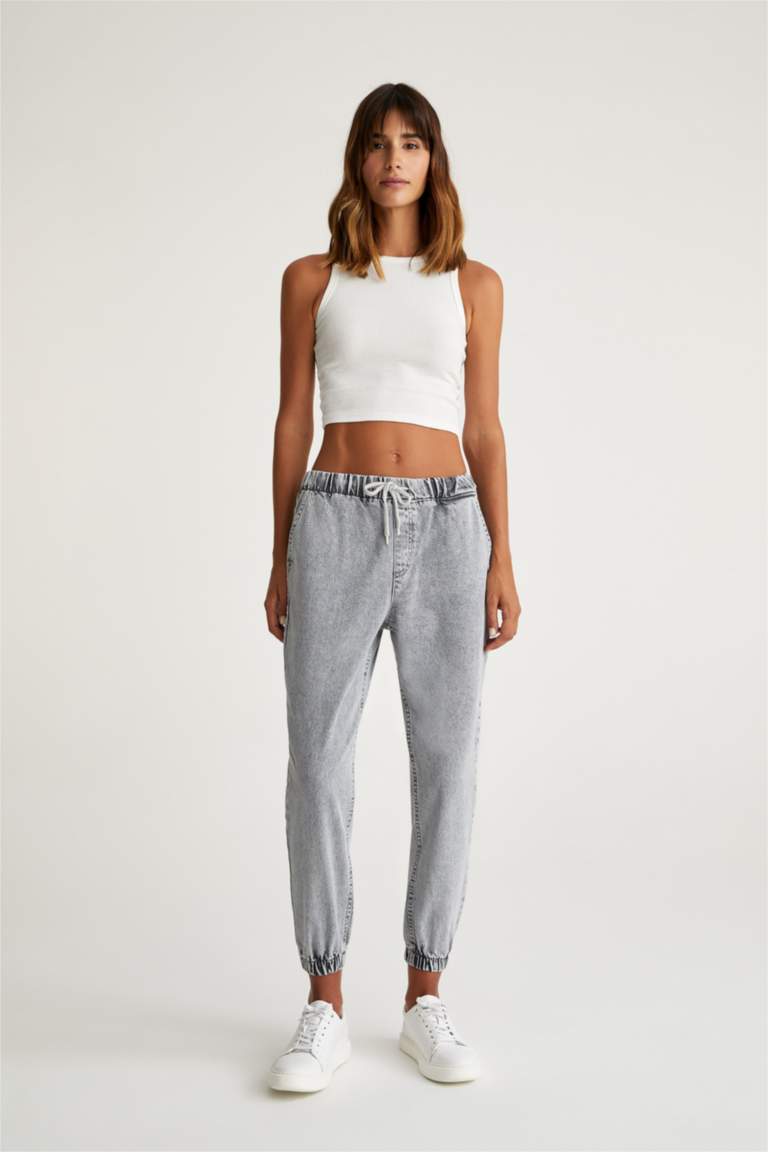 Jogger Yüksek Bel Jean %100 Pamuk Pantolon