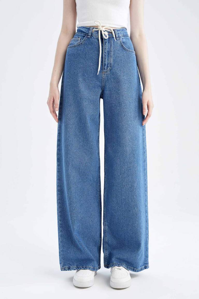 High Waisted Tie Waist Culotte Jeans