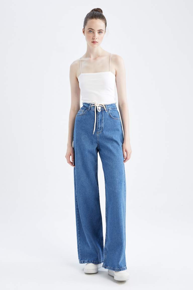 High Waisted Tie Waist Culotte Jeans