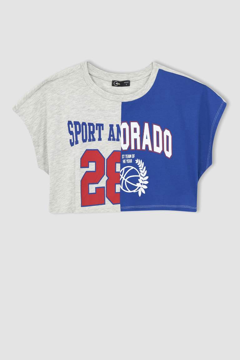 Coool Loose Fit Crew Neck Printed Crop T-Shirt