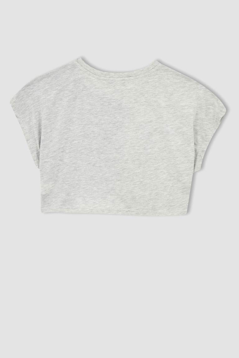 Coool Loose Fit Crew Neck Printed Crop T-Shirt