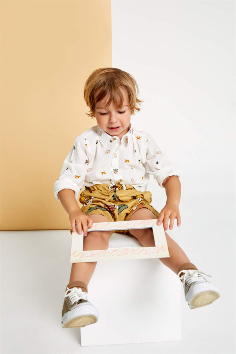 Ecru BABY BOY Long Sleeve Animal Print Shirt 2443898 DeFacto