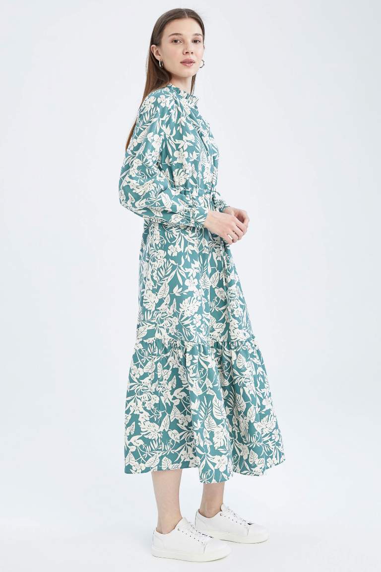 Regular Fit Çiçekli Volanlı Maxi Elbise