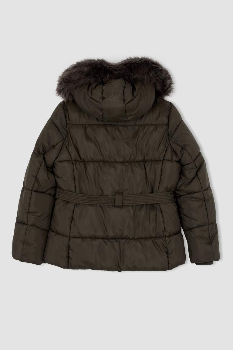 Su İtici Oversize Geniş Kesim Kapüşonlu Suni Kürklü Mont