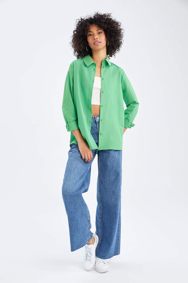 Basic Oversize Fit Poplin Uzun Kollu Gömlek