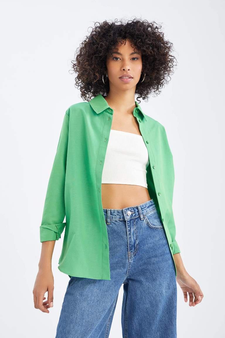 Basic Oversize Fit Poplin Uzun Kollu Gömlek