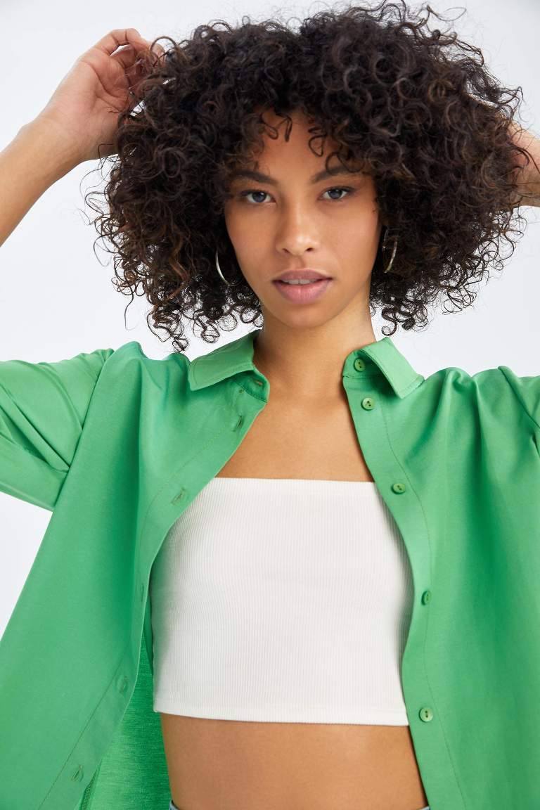 Basic Oversize Fit Poplin Uzun Kollu Gömlek