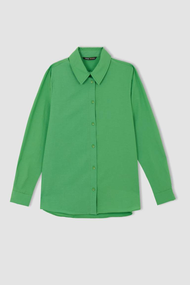 Basic Oversize Fit Poplin Uzun Kollu Gömlek