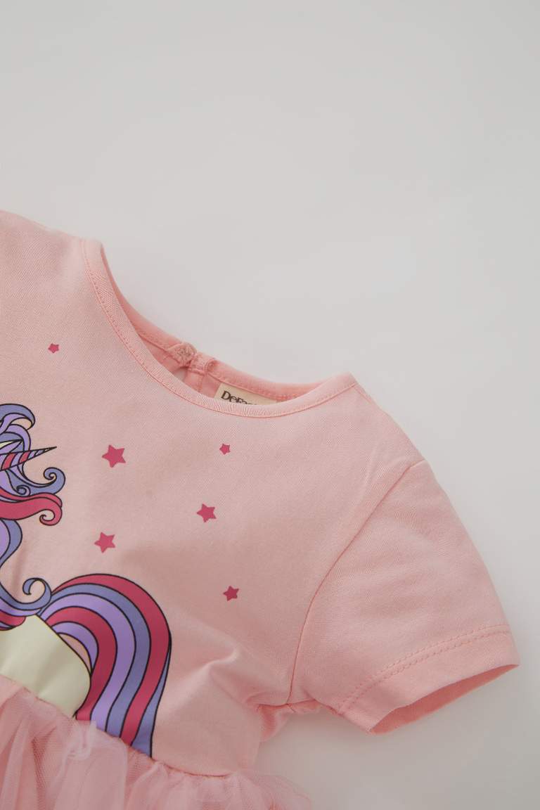 Baby Girl Princess Swan Printed Short Sleeve Tulle Dress