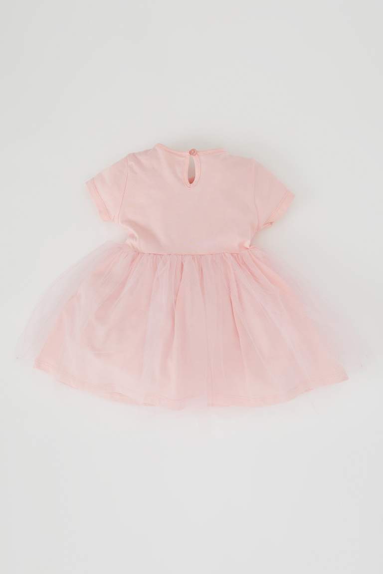 Baby Girl Princess Swan Printed Short Sleeve Tulle Dress