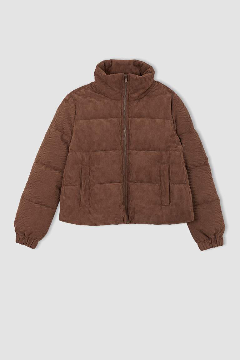 Oversize Geniş Kesim Fitilli Kadife Puffer Şişme Mont