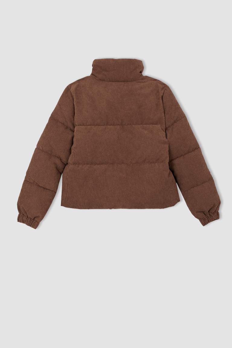 Oversize Geniş Kesim Fitilli Kadife Puffer Şişme Mont