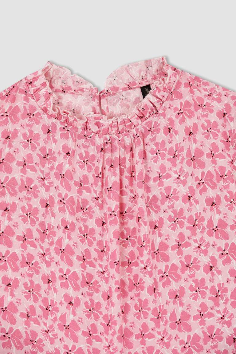 Regular Fit Floral Uzun Kollu Maxi Viskon Elbise