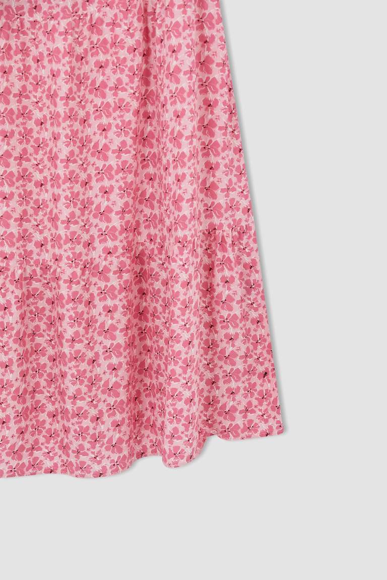 Regular Fit Floral Uzun Kollu Maxi Viskon Elbise