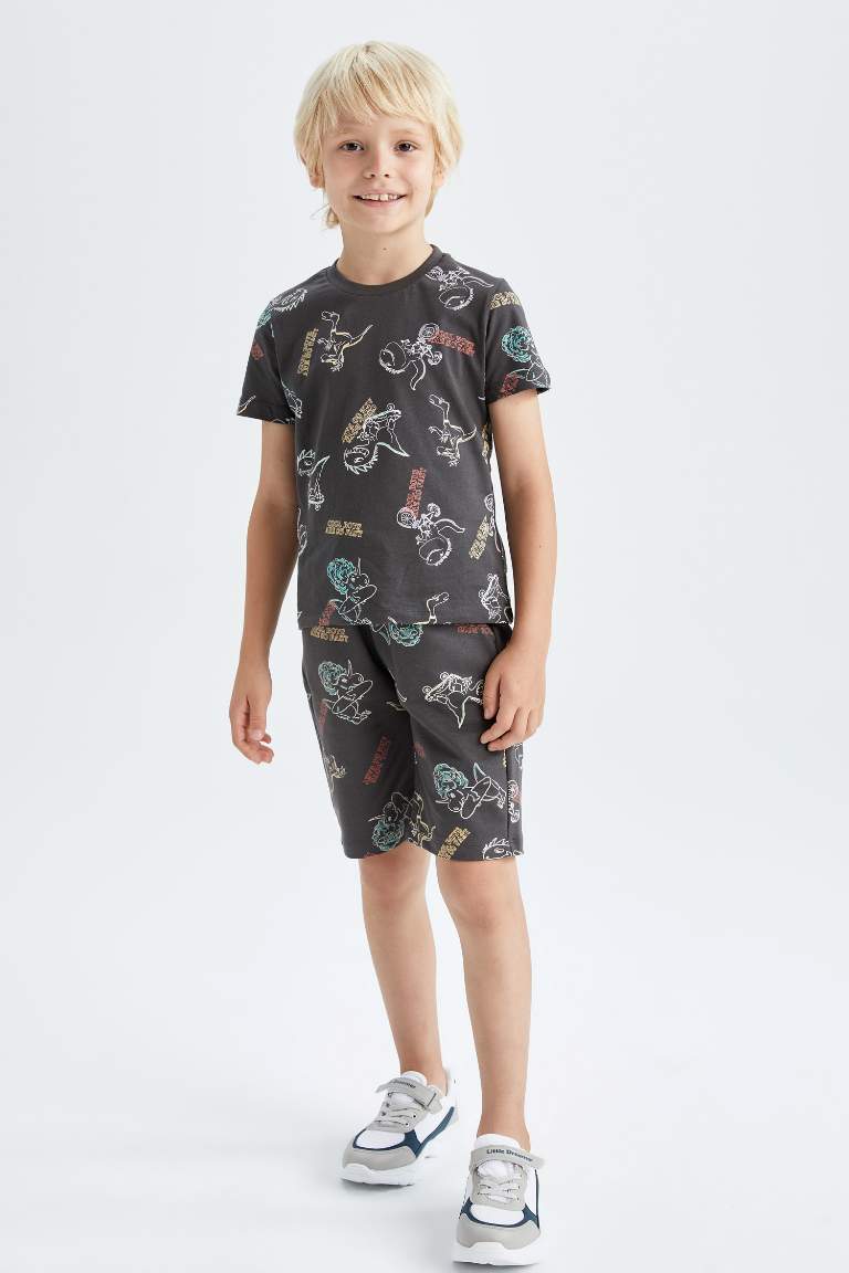 Boy Regular Fit Dinosaur Printed Cotton Combed Combed Short Sleeve T-Shirt