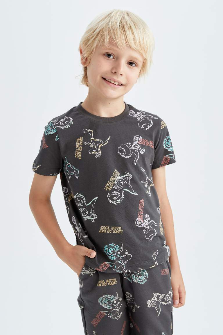 Boy Regular Fit Dinosaur Printed Cotton Combed Combed Short Sleeve T-Shirt