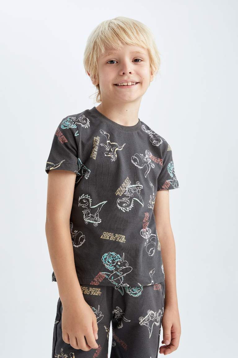 Boy Regular Fit Dinosaur Printed Cotton Combed Combed Short Sleeve T-Shirt