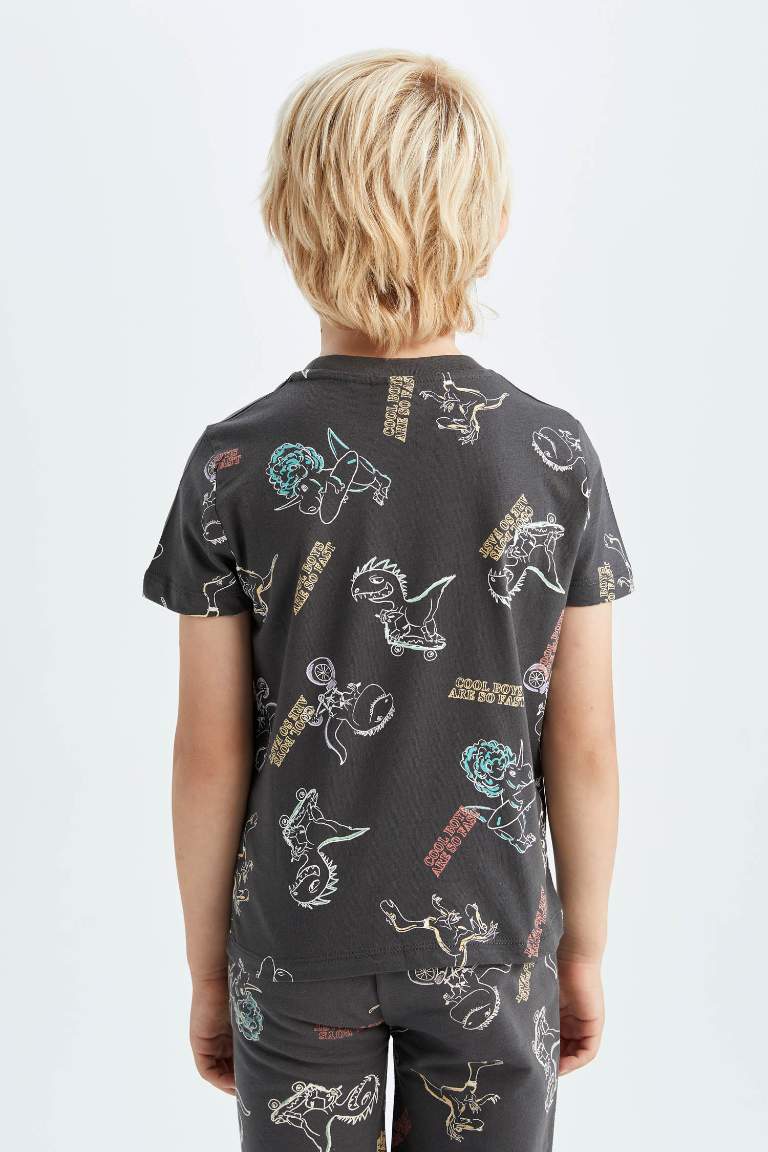 Boy Regular Fit Dinosaur Printed Cotton Combed Combed Short Sleeve T-Shirt