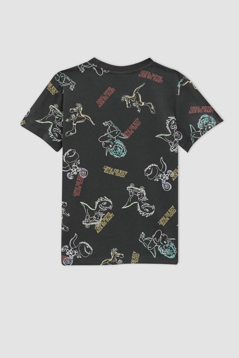 Boy Regular Fit Dinosaur Printed Cotton Combed Combed Short Sleeve T-Shirt