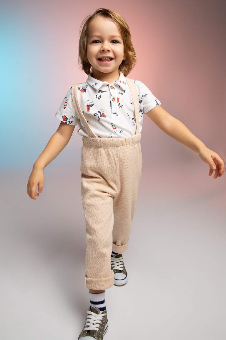 Erkek Bebek Yelken Desenli Pike Kısa Kollu Polo Tişört