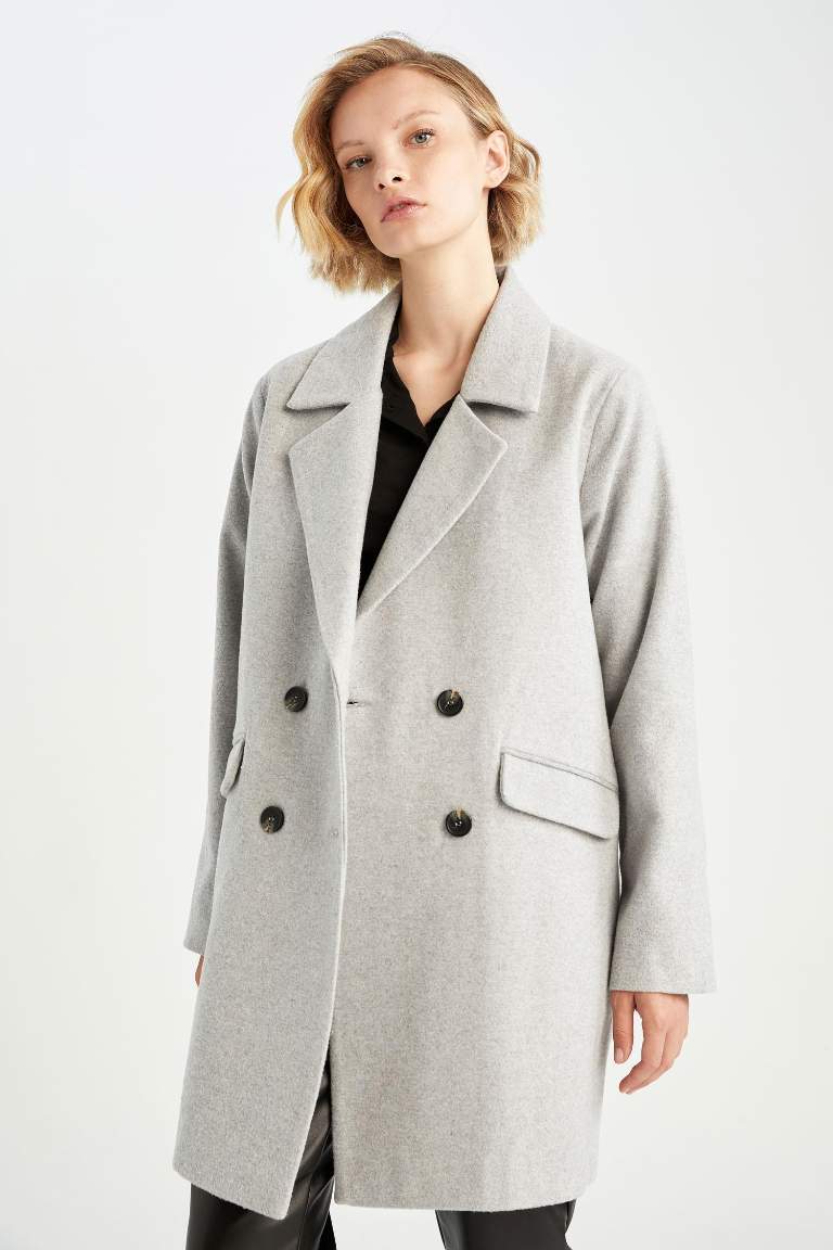 Oversize Fit Kaşe Kaban