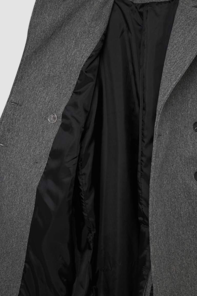 Oversize Geniş Kalıp Kruvaze Yaka Düğme Kapamalı Cepli Uzun Kaşe Kaban