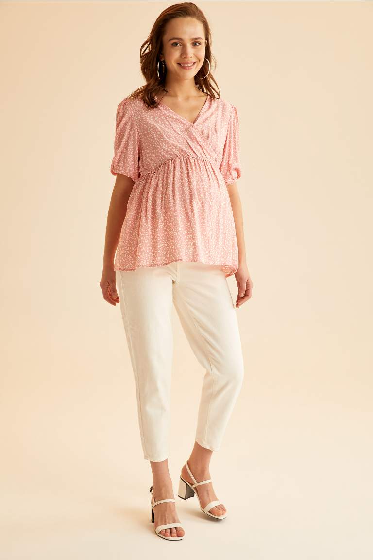 Regular Fit V Yaka Desenli Hamile Bluz Tunik