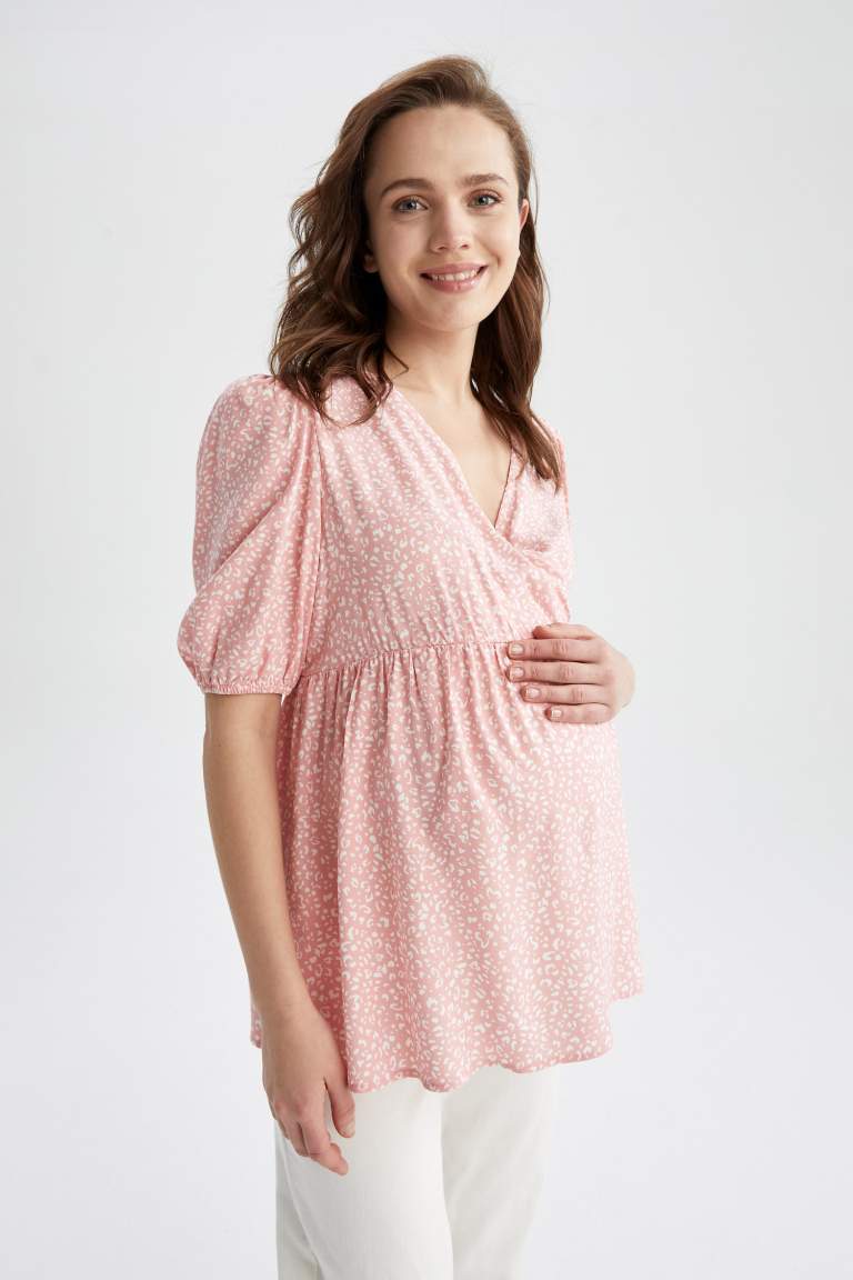 Regular Fit V Yaka Desenli Hamile Bluz Tunik